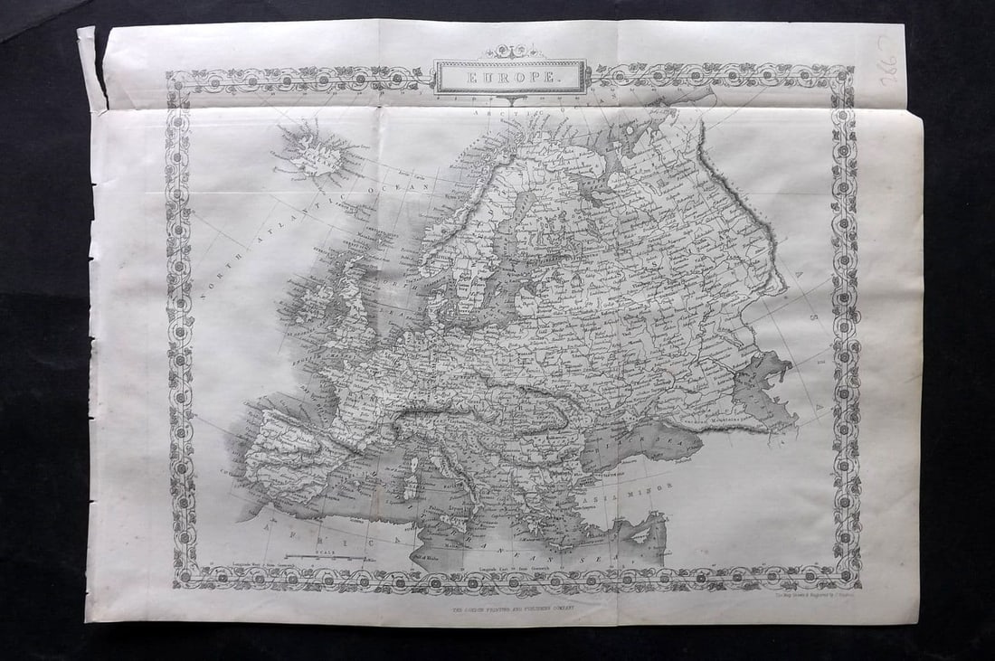 Wright & Rapkin 1860 Antique Map. Europe: Antique Steel Engraved Map Published 1860 by The London Printing & Published Company, London for "The Royal Dictionary-Cyclopedia for Universal Reference" by Thomas Wright. Drawn & Engraved by John Ra