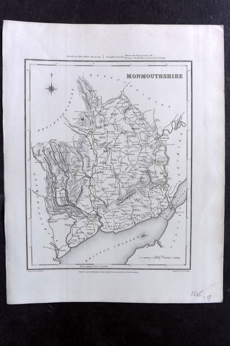 Lewis, Samuel 1865 British County Map. Monmouthshire, Wales (1 of 1)