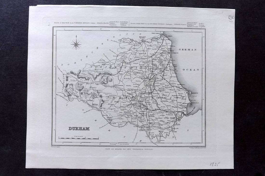 Lewis, Samuel 1865 British County Map. Durham (1 of 1)