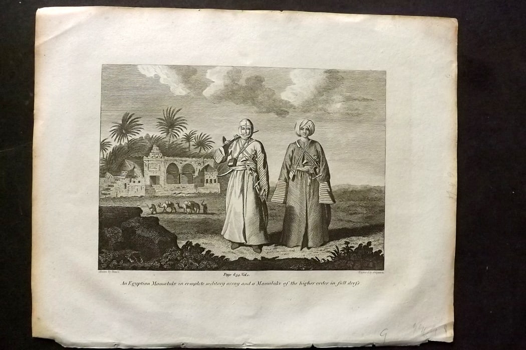 Cooke, George 1801 Antique Print. Egyptian Mamaluke in Complete Military Array. Egypt: Antique Copper Plate Published 1801-07 by Macdonald & Son, London for "Modern and Authentic System of Universal Geography" By George A. Cooke. Paper Size: 10 x 8 inch (26 x 21cm) Very minor margin ton