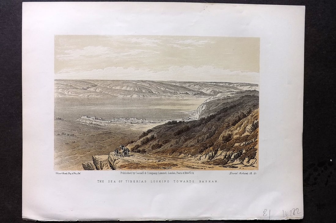 Roberts, David C1880 Antique Print. Sea of Tiberias looking towards Bashan (1 of 1)