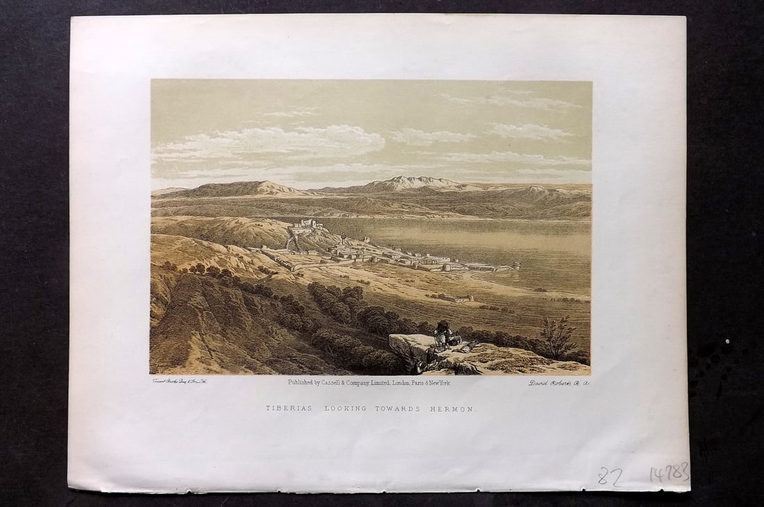 Roberts, David C1880 Antique Print. Tiberias, Looking towards Hermon (1 of 1)