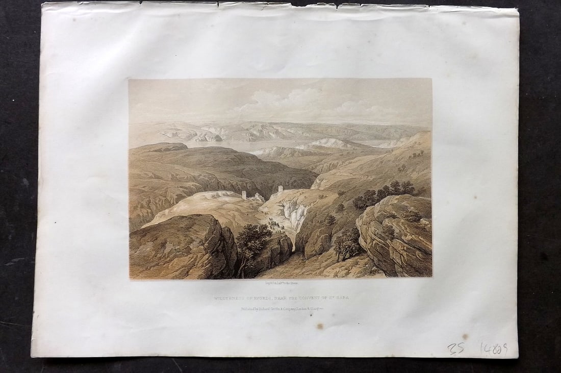 Roberts, David 1857 Print. Wilderness of Engedi, near the Convent of St. Saba: Lithograph Published C1880, by Cassell & Co., London for "The Life of Christ" by F. W. Farrar. Illustrated by David Roberts. Paper Size: 12.5 x 9.5 inch (32 x 24cm) Very minor margin toning. Good Cond