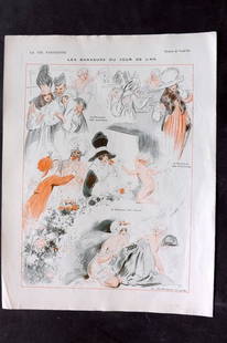 La Vie Parisienne 1917 Art Deco Print. Les Baraques du Jour de L'Anby Vald'Es: Lithograph Published 1917, Paris for "La Vie Parisienne" Illustrated by Lissac, Barbier, Vallet, Valee, Prejelan, Herouard, Fournier, Kuhn-Regnier, Georges L?onnec and others. Verso text, but none sho