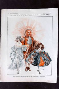 La Vie Parisienne 1919 Art Deco Print. Au Theatre de la Nature by Herouard: Lithograph Published 1919, Paris for "La Vie Parisienne" Illustrated by Lissac, Barbier, Vallet, Valee, Prejelan, Herouard, Fournier, Kuhn-Regnier, Georges L?onnec and others. Verso text, but none sho
