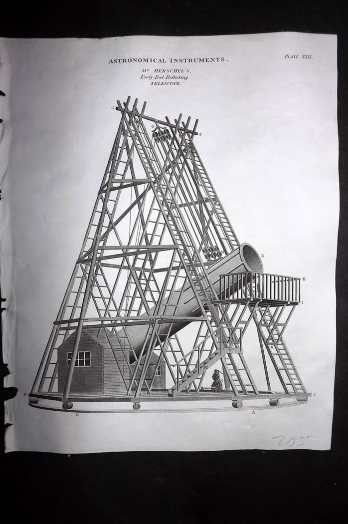 Rees, Abraham 1820 Antique Astronomy Print. Dr. Herschel's Telescope (1 of 1)