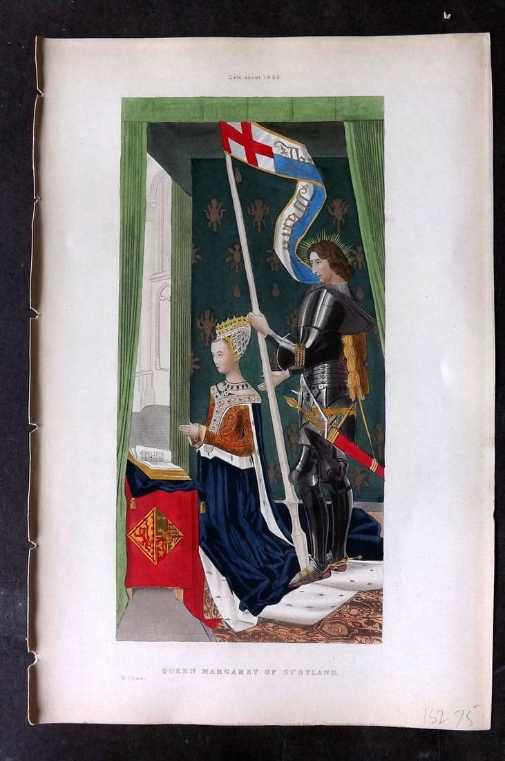 Shaw, Henry 1843 HCol Print. Queen Margeret of Scotland. C1483 (1 of 1)