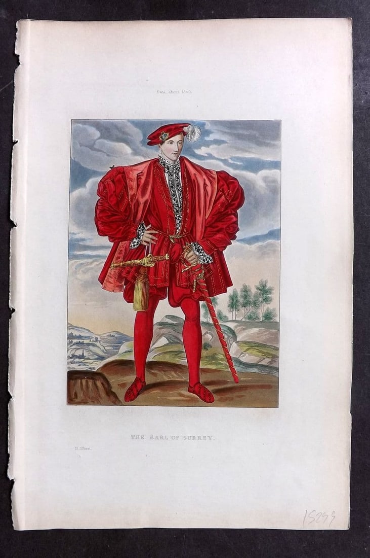 Shaw, Henry 1843 HCol Print. Earl of Surrey. C1540 (1 of 1)