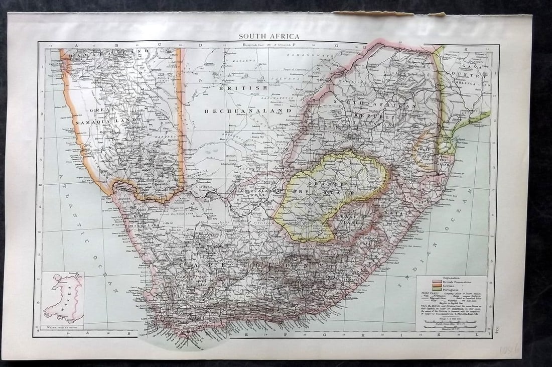 Times Atlas 1895 Antique Map. South Africa (1 of 1)