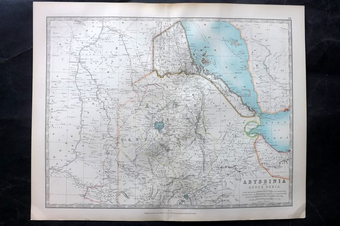 Johnston, Alexander 1906 Antique Map. Nubia and Abyssinia (1 of 1)