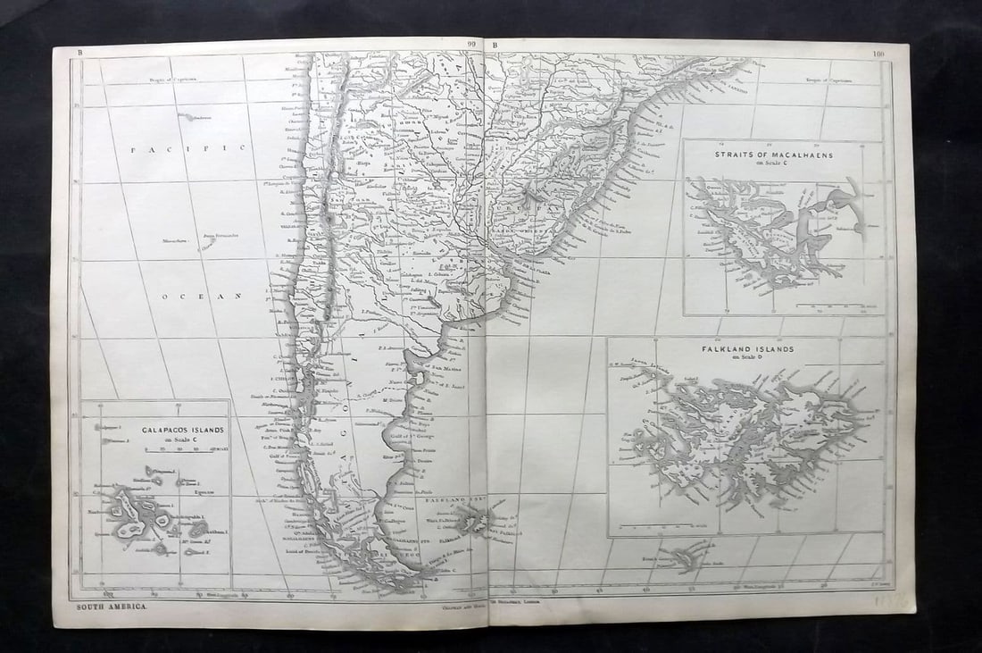 Lowry, Joseph 1852 Antique Map. South America - Falkland Islands, Galapagos Islands (1 of 1)