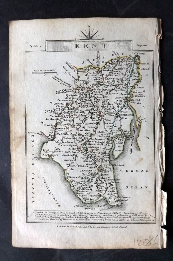 Cary, John 1806 Antique British County Map. Kent & Huntingdonshire (1 of 2)