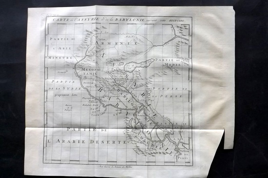 Psalmanazar & Sale C1770 Map. Carte de l'Assyrie et de la Babylonie Babylonia: Antique Copper Engraved Map Published 1747-82 Amsterdam and Leipzig for "Histoire Universelle, depuis le commencement du monde" 4to Edition by George Sale, George Psalmanazar, Thomas Salmon et al. Fol
