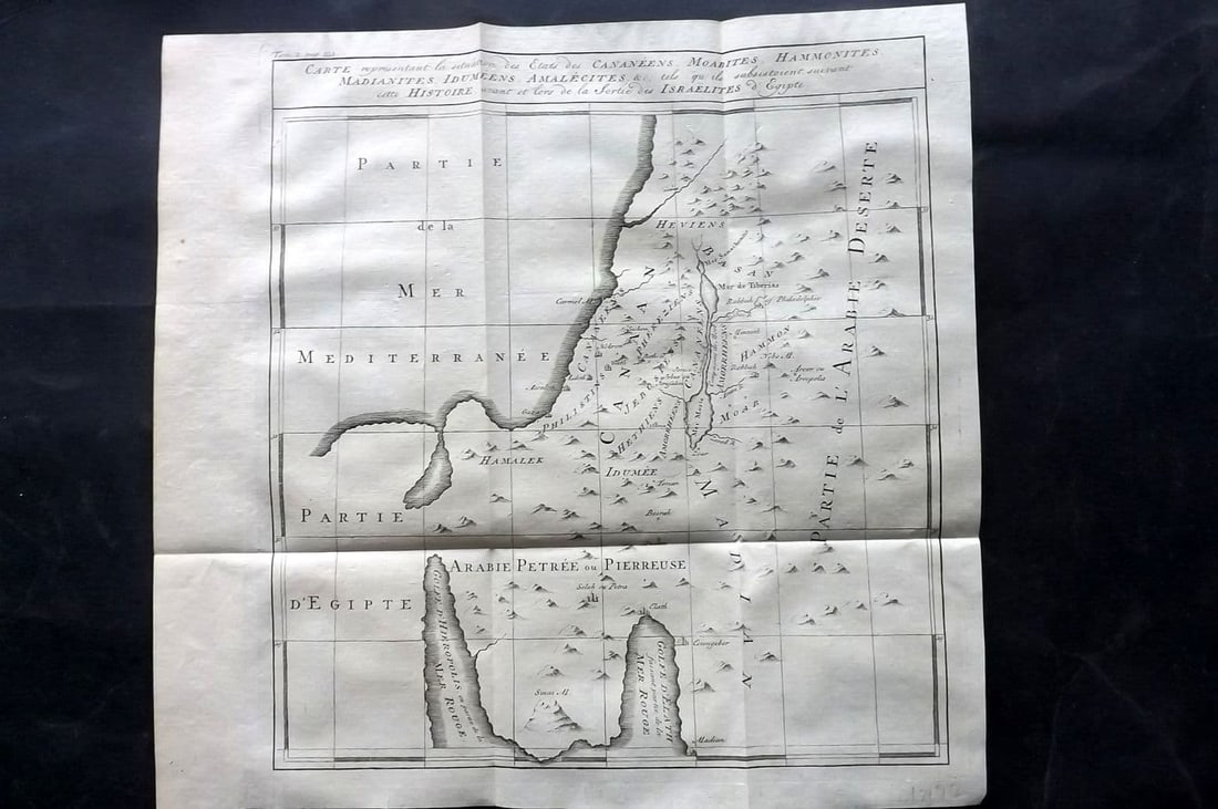 Psalmanazar & Sale C1770 Antique Map. Canaan. Israel Palestine Holy Land: Antique Copper Engraved Map Published 1747-82 Amsterdam and Leipzig for "Histoire Universelle, depuis le commencement du monde" 4to Edition by George Sale, George Psalmanazar, Thomas Salmon et al. Fol