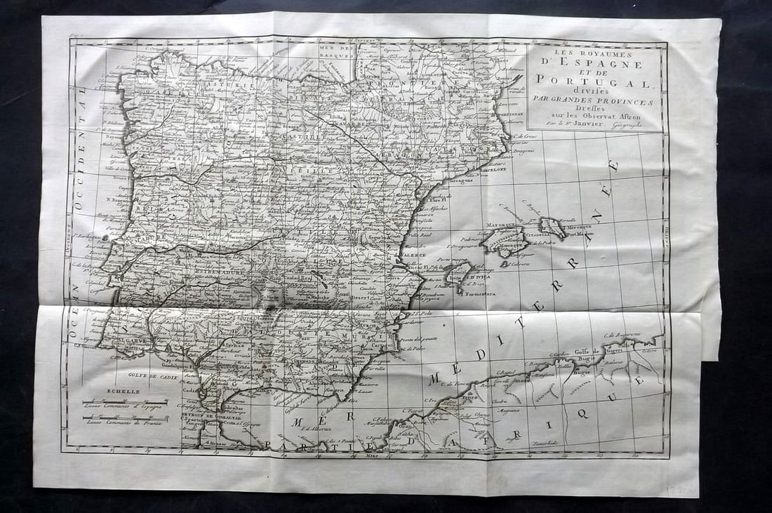 Psalmanazar & Sale C1770 Map. Les Royaumes d'Espagne et de Portugal Spain (1 of 1)