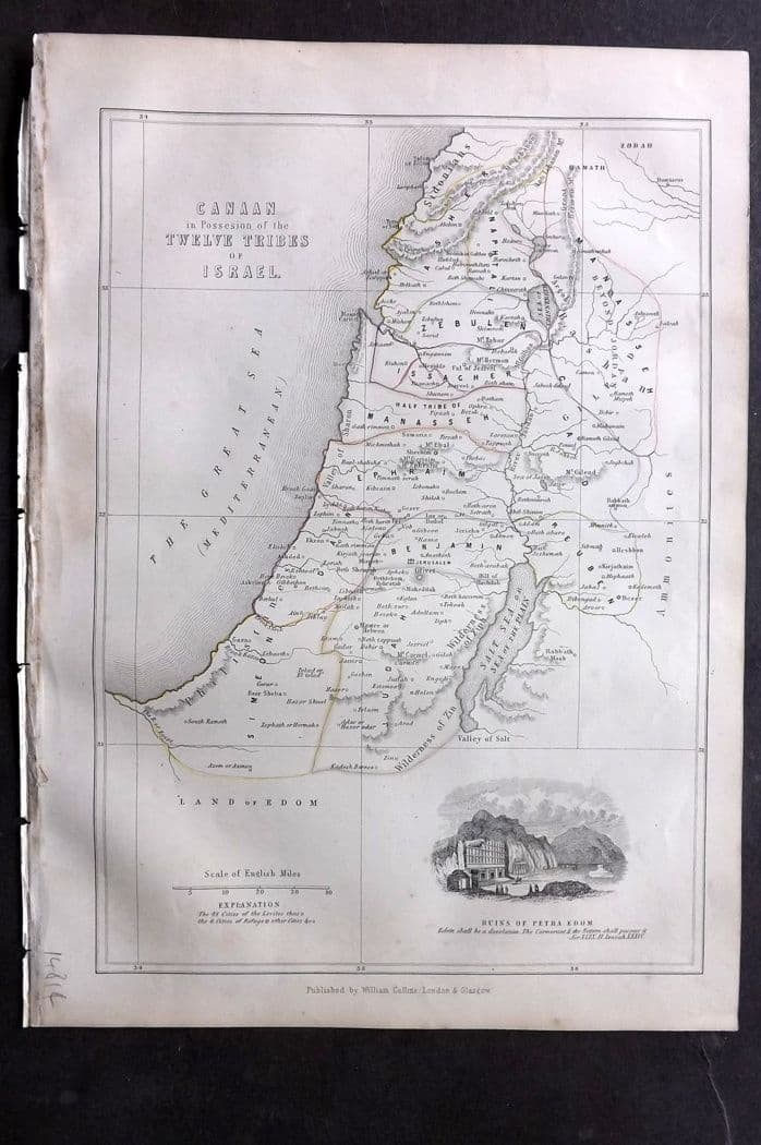 William Collins (Pub) 1857 Antique Map. Anaan, Twelve Tribes of Israel (1 of 1)