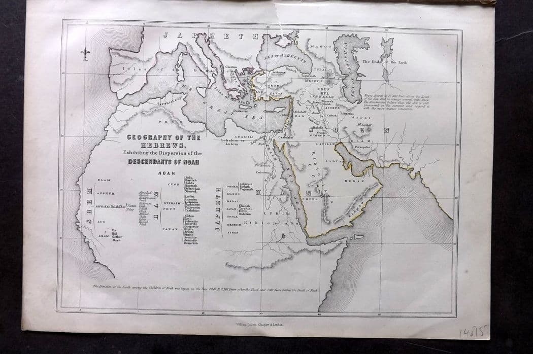 William Collins (Pub) 1857 Map. Geography of the Hebrews. Descendants of Noah (1 of 1)