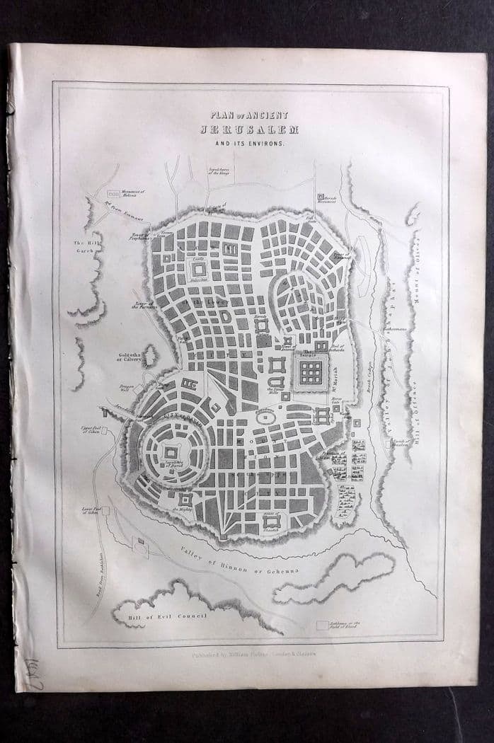 William Collins (Pub) 1857 Antique Map. Ancient Jerusalem and its Environs (1 of 1)