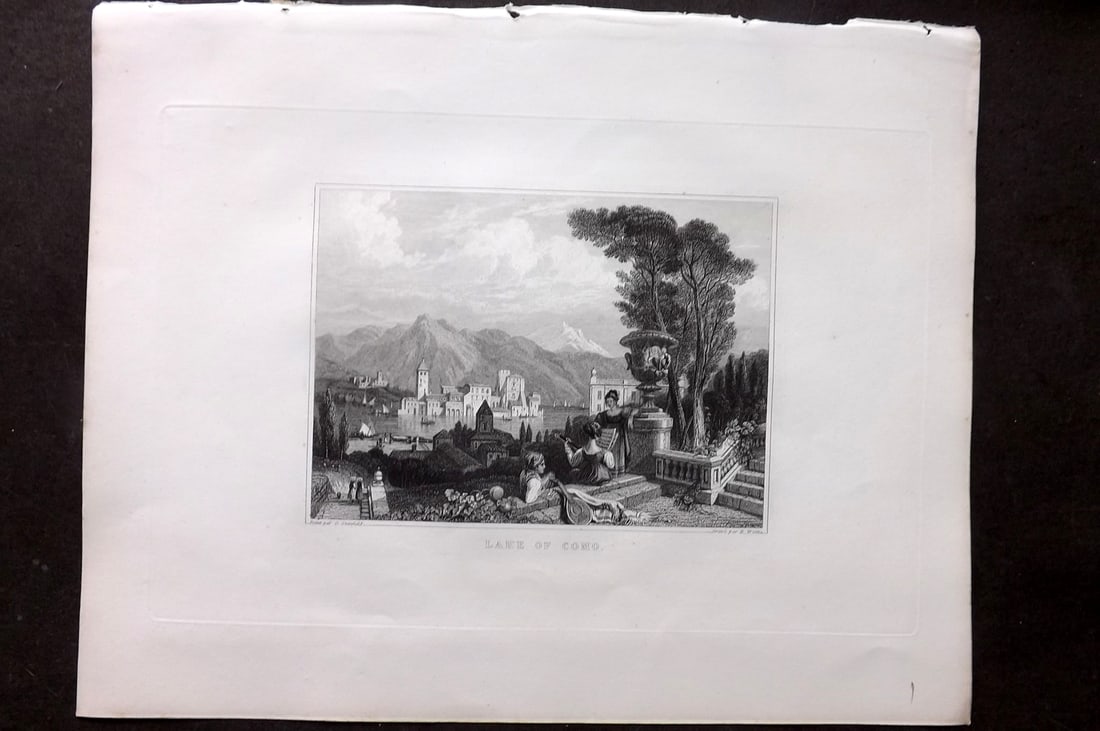 After Stanfield 1834 Print. Lake Como, Italy: Steel Engraving Published 1834 by Simpkin & Marshall, London for "The Gallery of One Hundred Engravings" Paper Size: 10 x 8 inch (26 x 21cm) Good Condition
