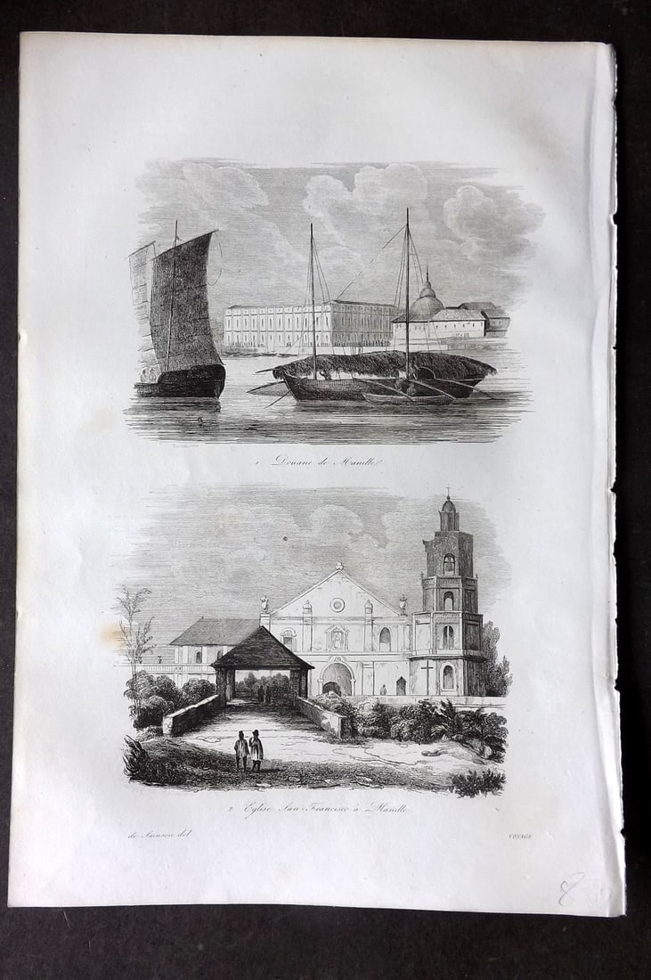d'Urville, Jules Dumont 1834 Antique Print. Philippines - Manilla & Church of San Francisco (1 of 1)