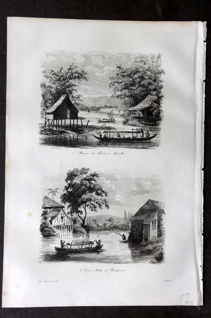 d'Urville, Jules Dumont 1834 Antique Print. Philippines - Manilla River & Pandacan (1 of 1)