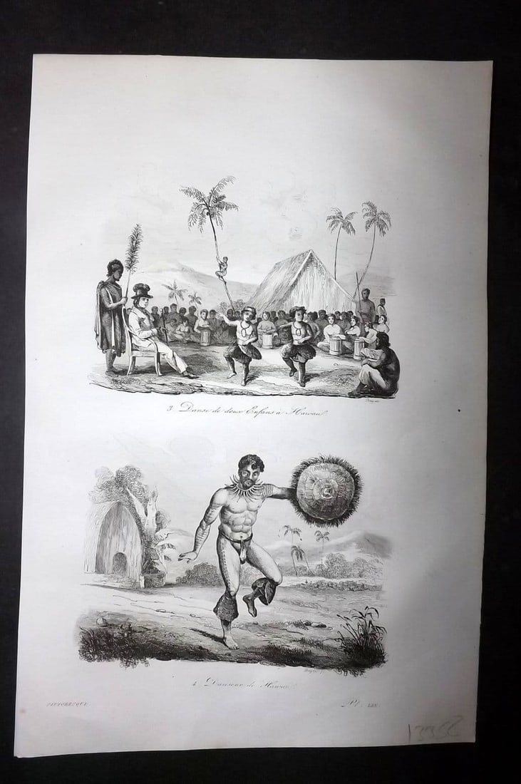 d'Urville, Jules Dumont 1834 Antique Print. Hawaii - Dances (1 of 1)