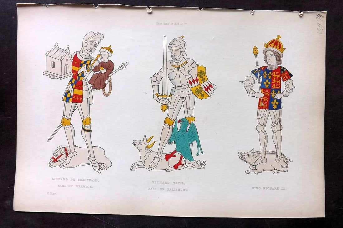 Shaw, Henry 1843 HCol Print. Richard Beauchamp, Nevil, Richard III. Warwick Salisbury (1 of 1)