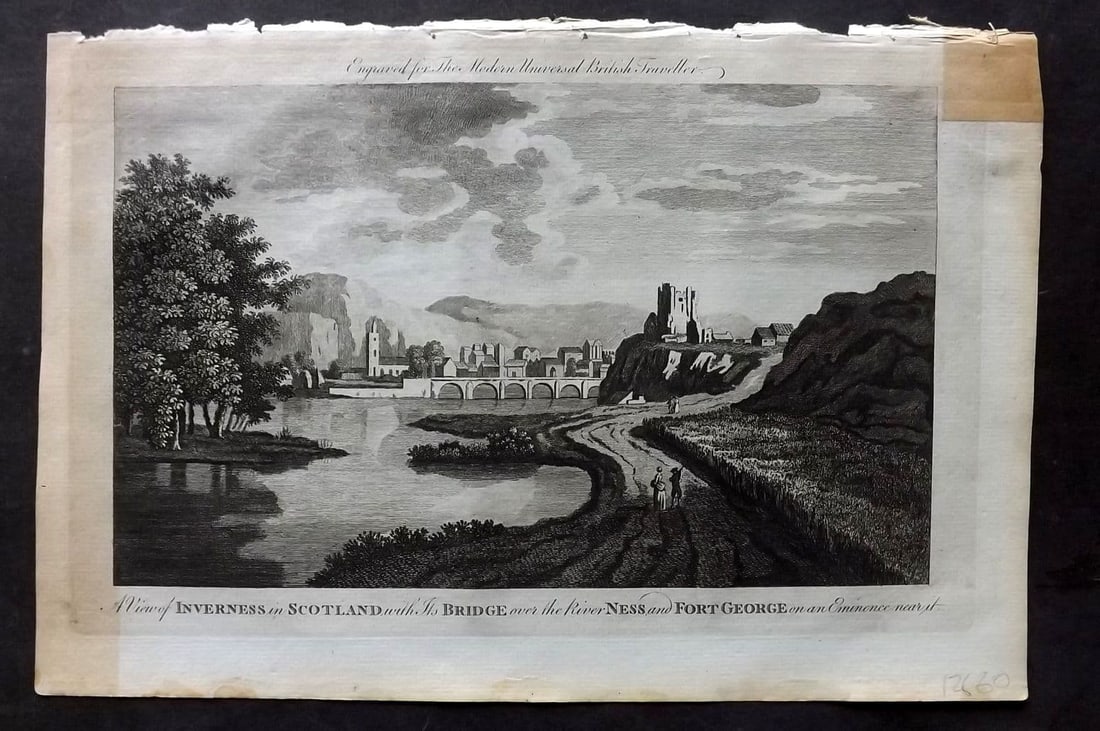 Burlington, Charles 1779 Folio Print. Inverness in Scotland, Bridge over the River Ness (1 of 1)