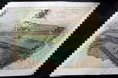 Kip, Jan & Knyff, Leonard C1707 LG Hand Col Print. St. James Palace & Park, London