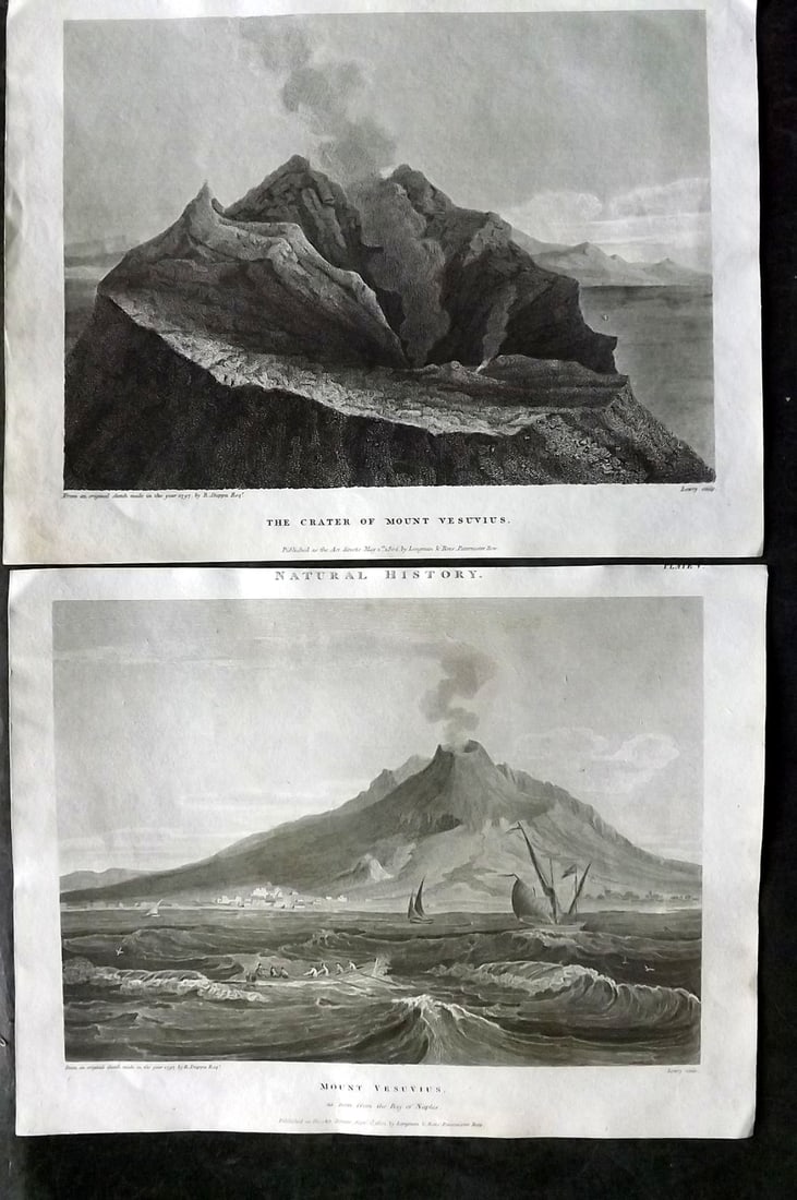 Rees, Abraham 1820 Pair of Prints. Mount Vesuvius, Naples, Italy. Volcano Eruption (1 of 2)
