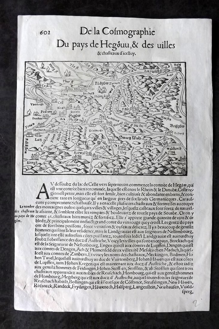 Munster, Sebastian 1552 Early Woodcut Map. Hegau, Swabia, Germany (1 of 2)