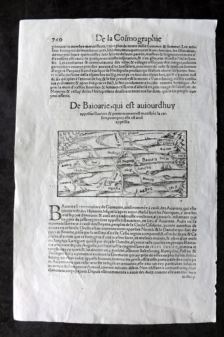 Munster, Sebastian 1552 Early Woodcut Map. Bavaria. Munich etc. Germany (1 of 2)
