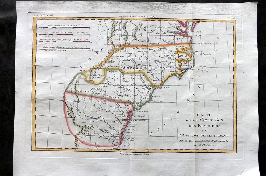 Bonne, Rigobert 1783 Hand Col Map. USA - Georgia Carolinas Virginia (1 of 2)