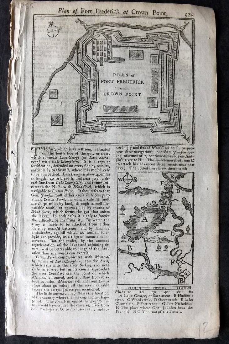 Gentleman's Mag 1755 Map. USA - New York State, Fort Frederick at Crown Point (1 of 1)