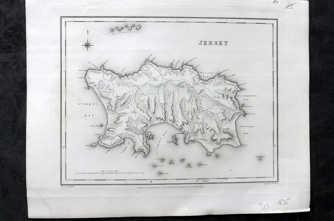 Lewis, Samuel 1835 British Map. Jersey Channel Islands (1 of 1)
