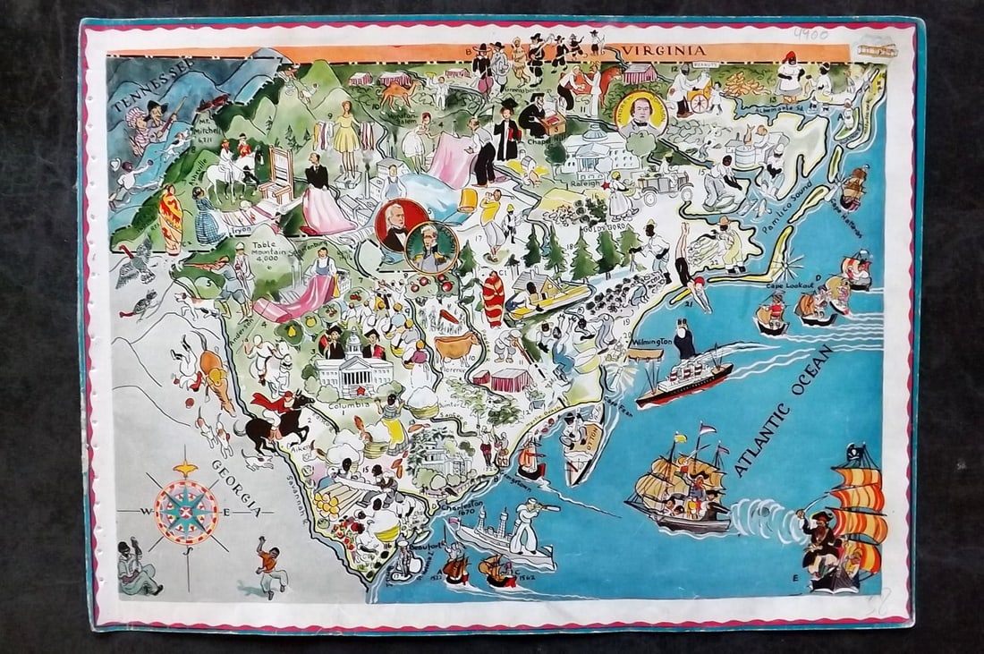 Hader, Berter & Elmer 1932 United States Pictorial Map. North & South Carolina (1 of 1)