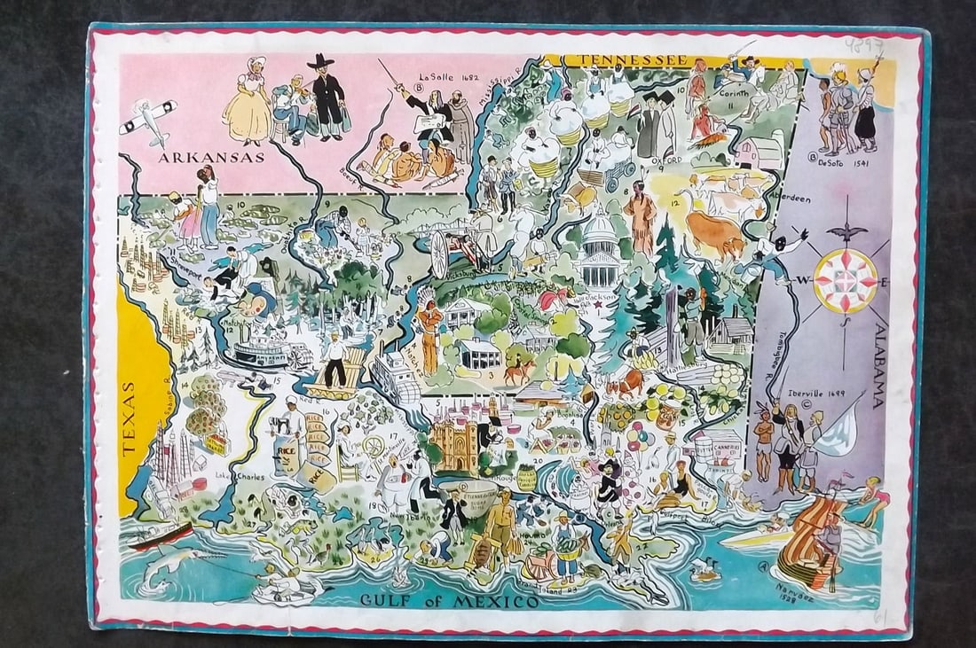 Hader, Berter & Elmer 1932 United States Pictorial Map. Louisiana & Mississippi (1 of 1)