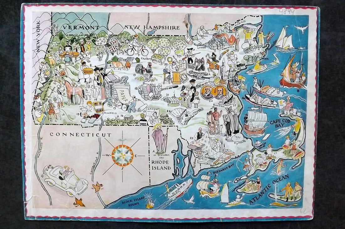 Hader, Berter & Elmer 1932 United States Pictorial Map. Massachusetts (1 of 1)