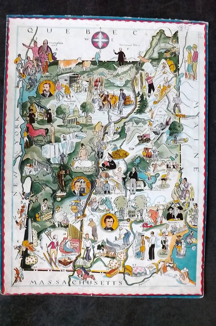 Hader, Berter & Elmer 1932 United States Pictorial Map. Vermont & New Hampshire (1 of 1)