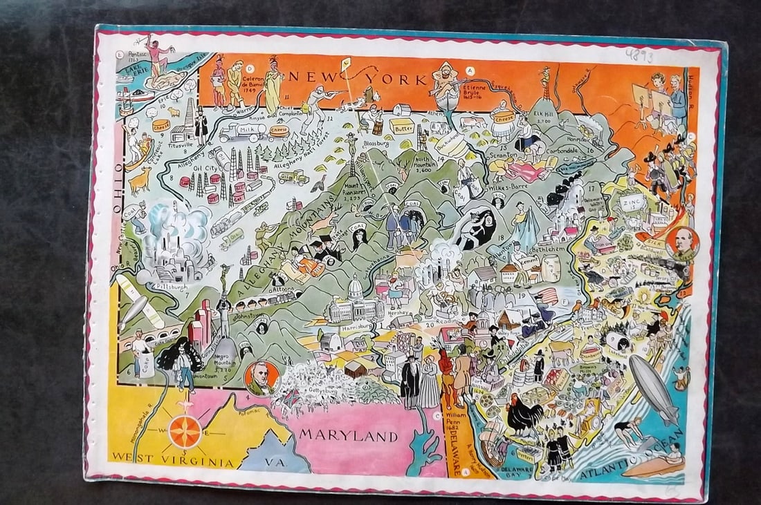 Hader, Berter & Elmer 1932 United States Pictorial Map. Pennsylvania & New Jersey (1 of 1)