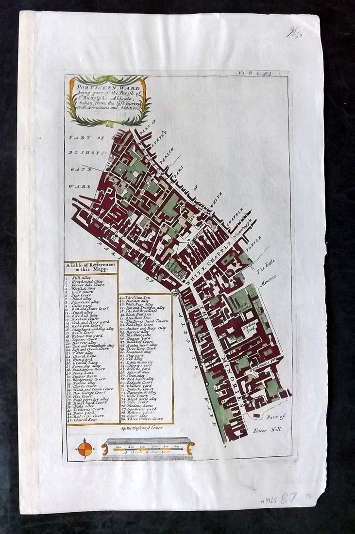 Stow, John 1720 Hand Col London Map. Portsoken Ward (1 of 2)