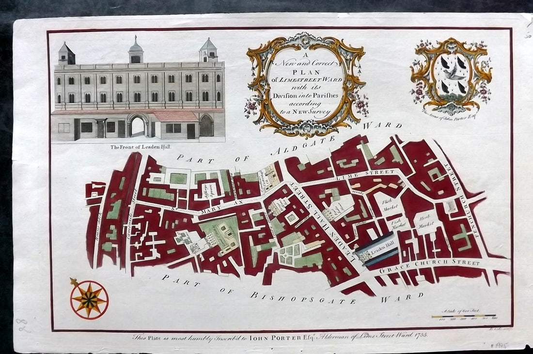 Stow, John 1720 Hand Col London Map. Limestreet Ward (1 of 2)