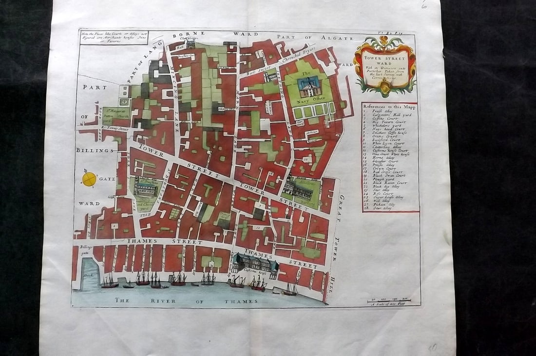 Stow, John 1720 LG Hand Col London Map. Tower Street Ward (1 of 2)