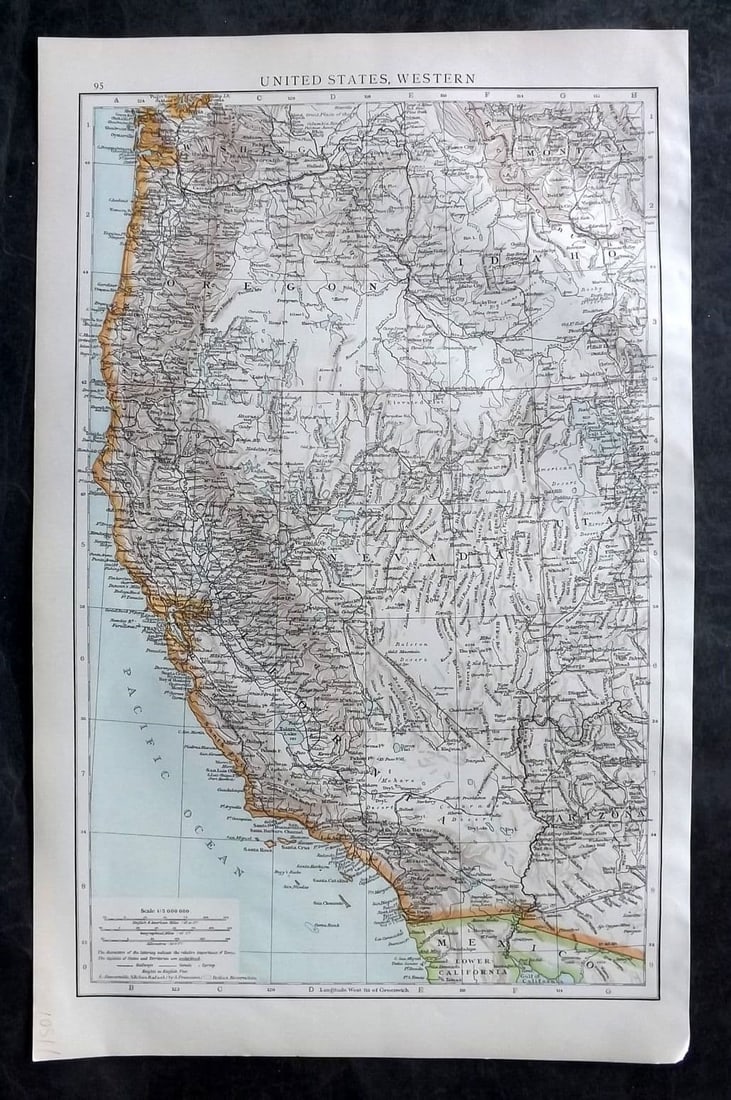Times Atlas 1895 Antique Map. United States, Western (1 of 1)