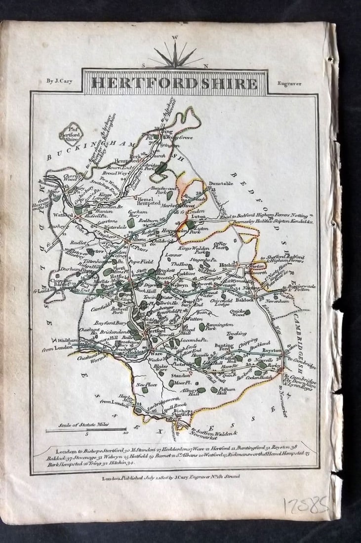 Cary, John 1806 Antique British County Map. Hertforshire & Herefordshire (1 of 2)