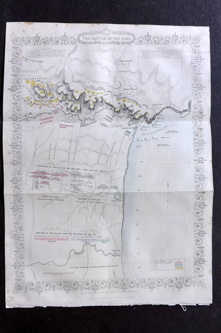 Rapkin, John (Pub) 1858 Crimean War Map. Plan of the Battle of the Alma: Steel Engraved Map Published 1858 by the London Printing and Publishing Co., London for "The History Of The War With Russia: Giving Full Details Of The Operations Of The Allied Armies" by Henry Tyrrel