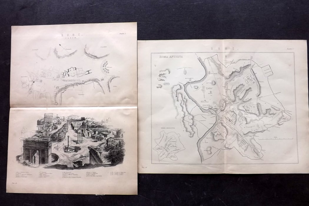 National Encyclopedia 1891 Pair of Antique Maps. Rome, Italy (1 of 1)