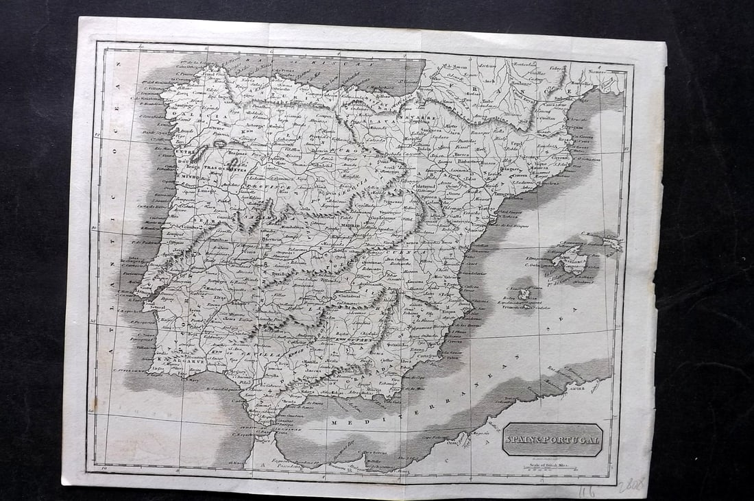 Glasgow Geography 1825 Antique Map. Spain and Portugal (1 of 1)