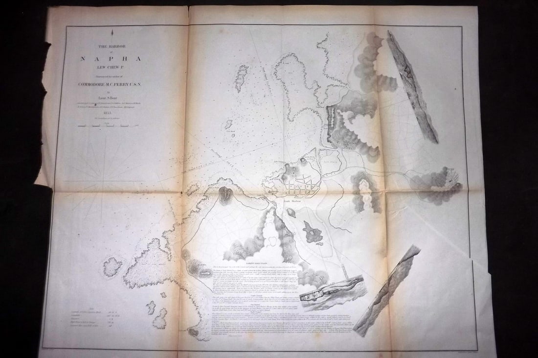 Perry 1856 Large Map. The Harbor of Napha Lew Chew Id, Japan (1 of 2)