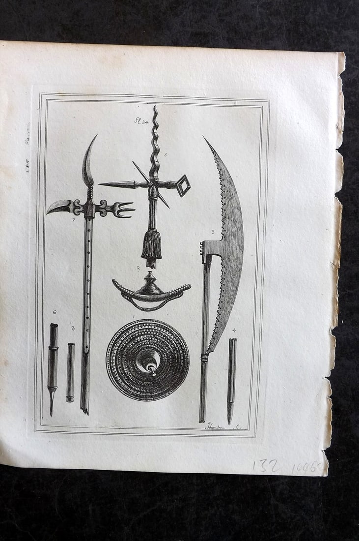 Grose, Francis 1801 Antique Military Print. Ancient Weapons 34: Copper Plate Published 1801, London for "Military Antiquities Respecting a History of the English Army from the Conquest to the Present Time" by Francis Grose. Paper Size: 10.5 x 8 inch (27 x 21cm) Go